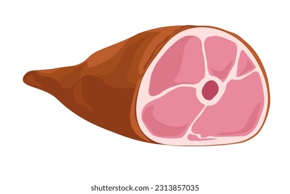 Ham tasty food and ingredients for cooking and preparing dishes. Isolated pork leg with bone, shop or store assortment. Butchers department with fresh meal to buy. Vector in flat style illustration