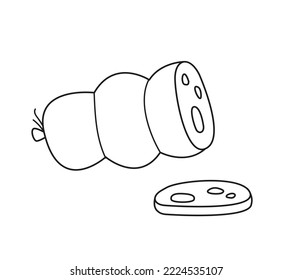 Ham tied with rope. Vector illustration of food in cartoon childish style. Isolated funny clipart of poultry meat on a white background. cute print.