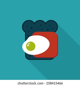 Ham toast flat icon with long shadow,eps10