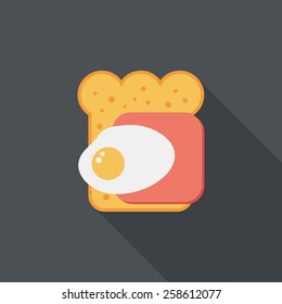 Ham toast flat icon with long shadow,eps10