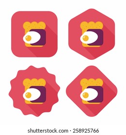 Ham toast flat icon with long shadow,eps10