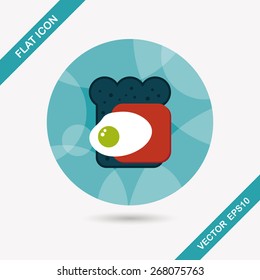 Ham toast flat icon with long shadow,eps10