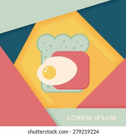 Ham toast flat icon with long shadow,eps10