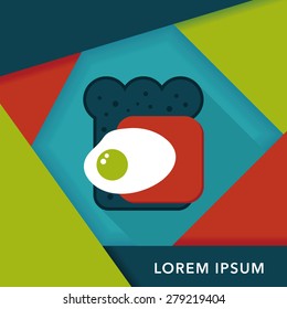 Ham toast flat icon with long shadow,eps10