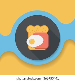 Ham toast flat icon with long shadow,eps10