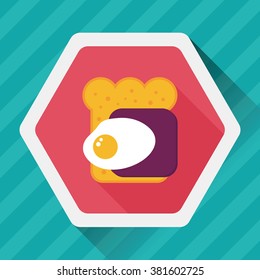 Ham toast flat icon with long shadow,eps10