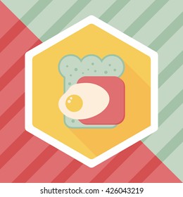 Ham toast flat icon with long shadow,eps10