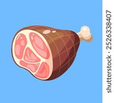 Ham vector illustration. Vector illustration of a flat ham with bone. Perfect for food packaging, restaurant menus, grocery stores, and cooking designs.