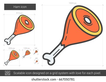 Ham, Vektorsymbol einzeln auf weißem Hintergrund. Ham Line Symbol für Infografik, Website oder App. Skalierbares Symbol, das auf einem Gittersystem entworfen wurde.