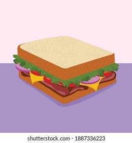 Ham and vegetable sandwich vector illustration