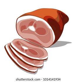 Ham Whole Close-up . Smoked Meat Appetizing. . Vector Illustration Food. Easter Breakfast