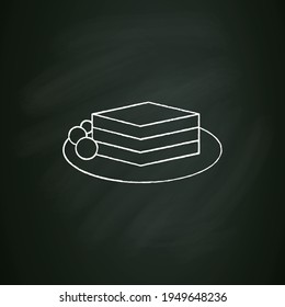 Hamachi chalk icon. Fried Japanese amberjack on plate. Traditional dish.Spring Japanese food concept. Isolated vector illustration on chalkboard