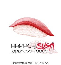 Hamachi sushi. Japanese traditional food icon. Isolated vector illustration.