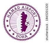 Hamad Airport Doha stamp. Airport logo vector illustration. Doha airport with country flag.