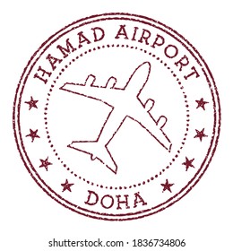 Hamad Airport Doha stamp. Airport of Doha round logo. Vector illustration.