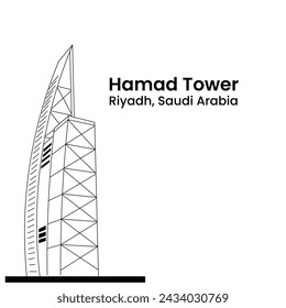 Hamad Tower. Skycraper Tower in Riyadh Saudi Arabia Skyline City. Line art style