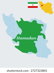 Mapa de Hamadan Iran - Província, Cidade de Hamadan Capital e Antigo Ecbatana Vetor Outline