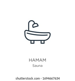 Hamam icon. Thin linear hamam outline icon isolated on white background from sauna collection. Line vector sign, symbol for web and mobile