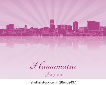 Hamamatsu skyline in purple radiant orchid in editable vector file