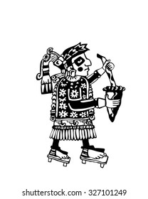 haman aborigine with stuff wearing national costume black and white drawing isolated vector