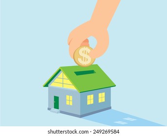 Haman put a coin in piggy bank house shape