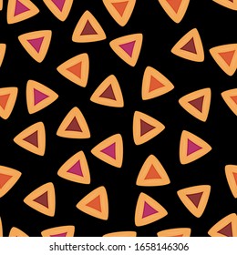 Hamantaschen seamless pattern. Traditional jewish food Hamantaschen cookies. Carnival in Israel Purim vector background illustration. 