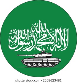 Hamas flag with tank in the foreground