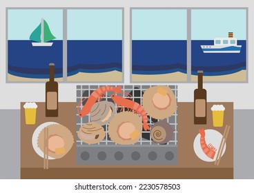 Hamayaki image illustration of a seaside restaurant