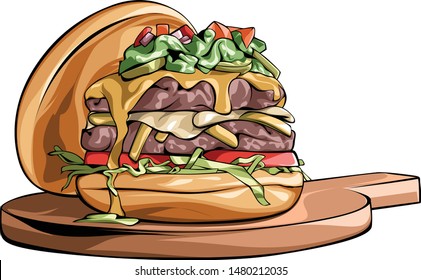 Hambergers with Double Lamb and Cheese junk food vector element of street food