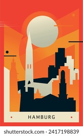 Hamburg city brutalism poster with abstract skyline, cityscape retro vector illustration. Germany town travel front cover, brochure, flyer, leaflet, business presentation template image