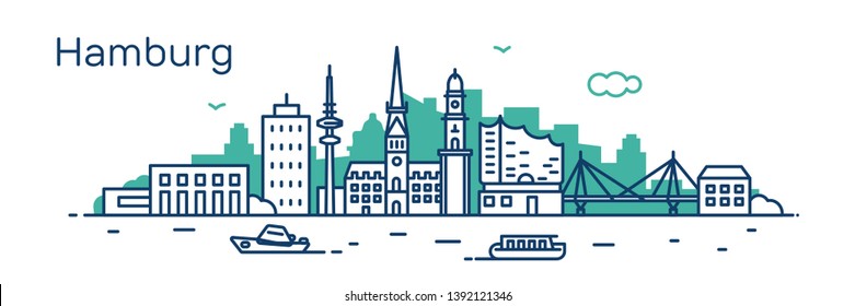 Hamburg city. Modern flat line style. Vector illustration. Concept for presentation, banner, cards, web page
