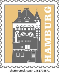 Hamburg city postage stamp - port warehouse, speicherstadt emblem, Germany