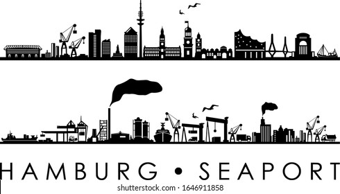 Hamburg City Seaport Skyline Outline Silhouette Vector