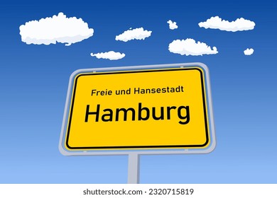 Hamburg City Schild in Deutschland. Stadtgrenze willkommenes Straßenschild. Freie und Hansestadt bedeutet Freie Hansestadt in deutscher Sprache.