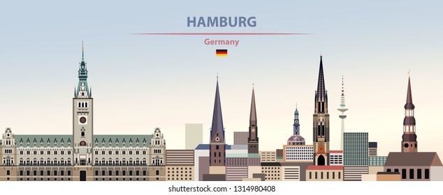 Hamburg city skyline on colorful gradient beautiful day sky background with flag of Germany. Vector illustration - Shutterstock ID 1314980408