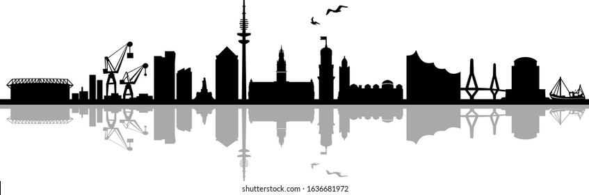 Hamburg City Skyline Vector Silhouette Outline