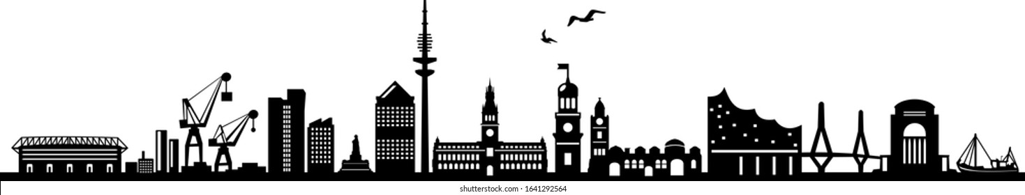 Hamburg City Skyline Vector Silhouette Outline