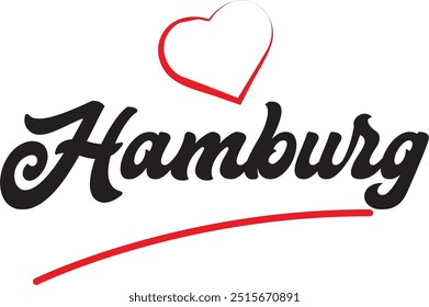 Hamburg city text design with red heart typographic icon design suitable for touristic promotion