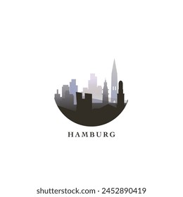 Hamburg cityscape, gradient vector badge, flat skyline logo, icon. Germany city round emblem idea with landmarks and building silhouettes. Isolated graphic