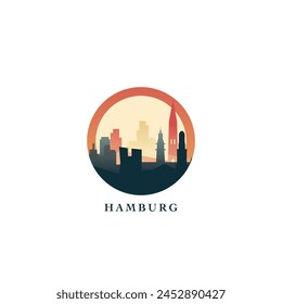 Hamburg cityscape, gradient vector badge, flat skyline logo, icon. Germany city round emblem idea with landmarks and building silhouettes. Isolated graphic