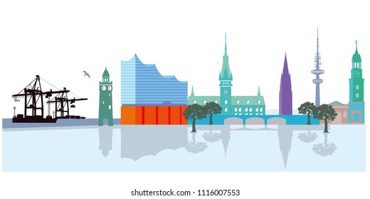 Hamburg cityscape with harbor