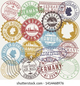 Hamburg Germany Set of Stamps. Travel Stamp. Made In Product. Design Seals Old Style Insignia.