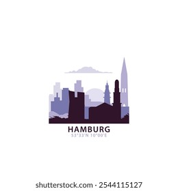 Hamburg logo with skyline, cityscape retro vector icon. Germany city horizon, facade, travel logotype