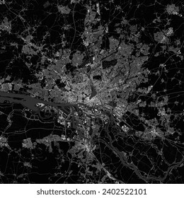 Mapa de Hamburgo. Mapa oscuro detallado de Hamburgo (Alemania). Las características naturales (lagos, ríos), los distintos tipos de carreteras y edificios se agrupan por separado.