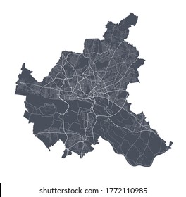 Hamburg map. Detailed vector map of Hamburg city administrative area. Dark poster with streets on white background.