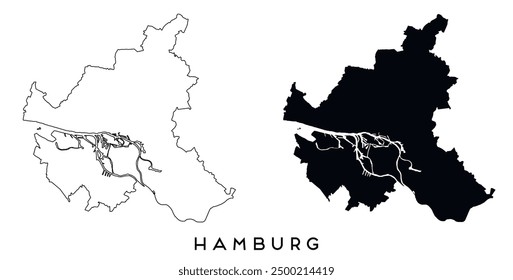 Hamburg map outline and black silhouette vector