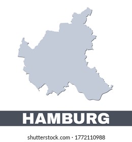 Hamburg outline map. Vector map of Hamburg city area within its borders. Grey with shadow on white background. Isolated illustration.