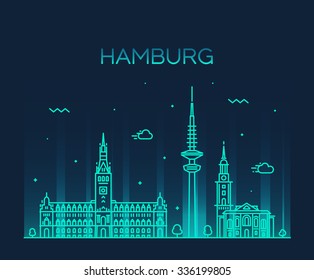 Hamburg skyline, detailed silhouette. Trendy vector illustration, linear style