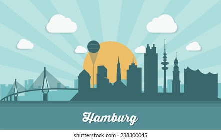 Hamburg skyline - flat design - vector illustration