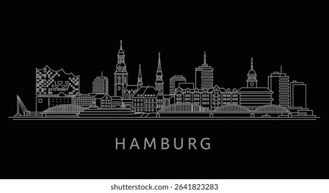 Hamburg Skyline with Line Art, Germany, and Cityscape.